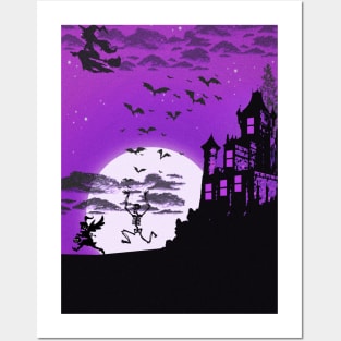 Halloween Silhouette Illustration Purple Posters and Art